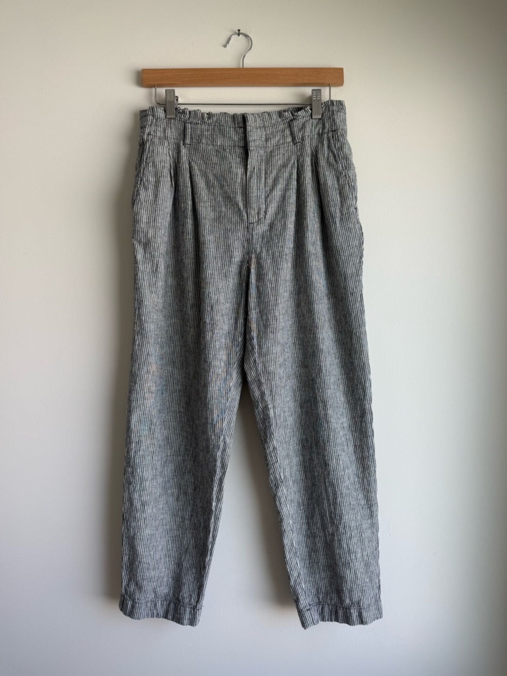 LOFT Linen Blend Paperbag Waist Pants Striped Tapered Small
